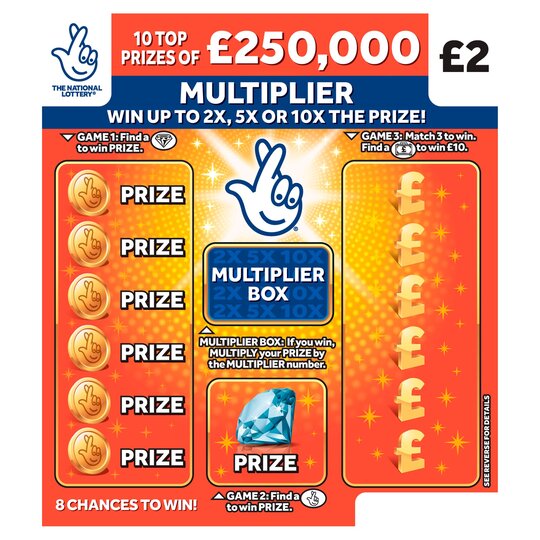 £250K Multiplier Orange National Lottery Scratchcard